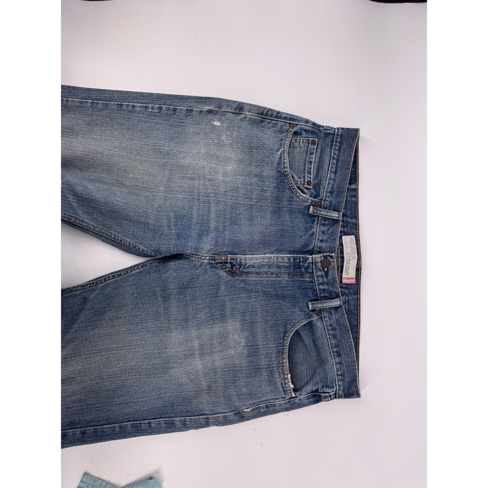 Vintage Levi's 559 Relaxed Straight Jeans Mens Size 36x34 Blue Hem Distressed - Picture 7 of 16